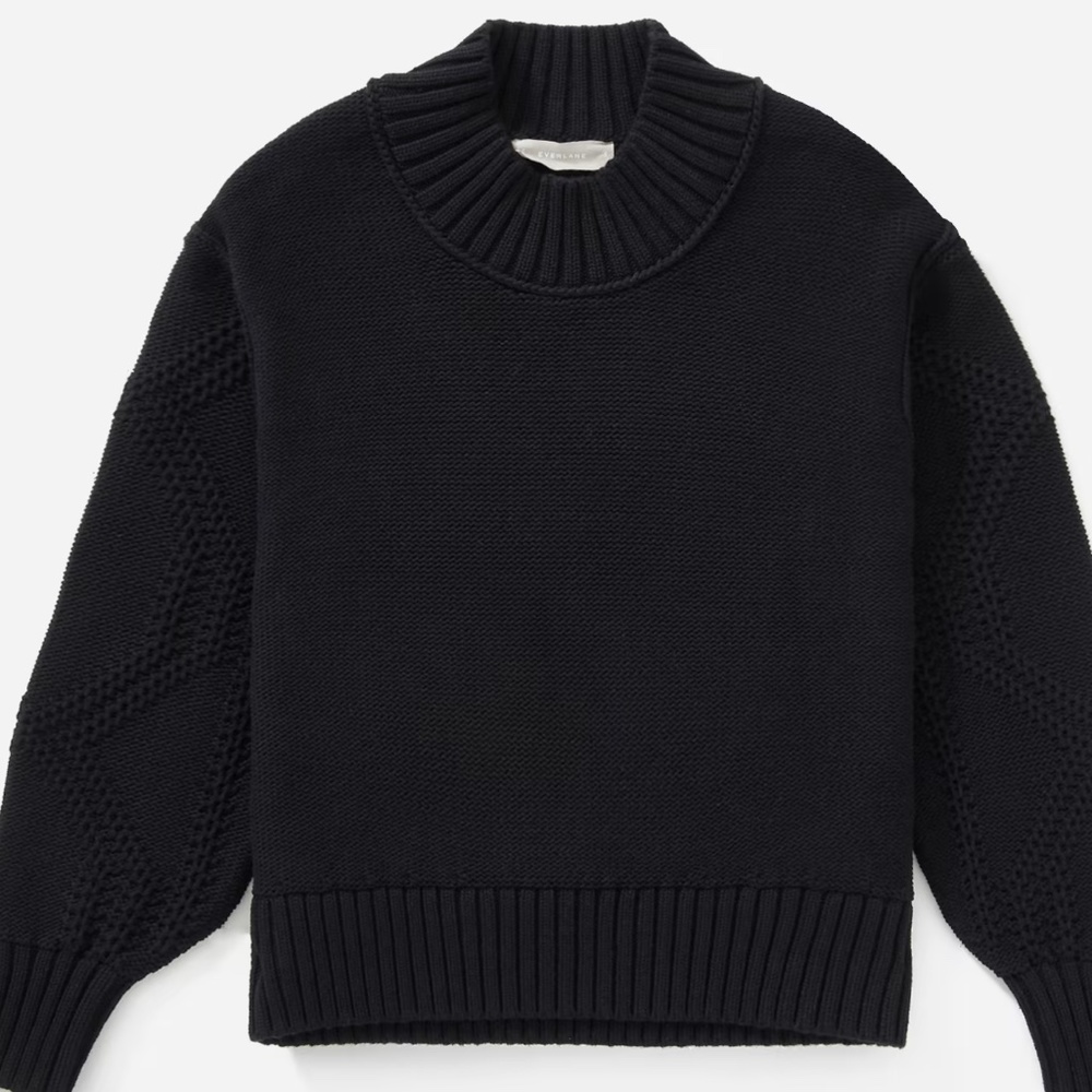 Everlane Cotton Cropped Mockneck Sweater, Size S, Black